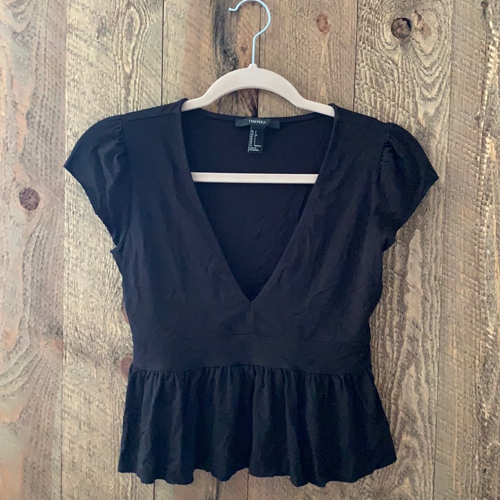 V-neck Black Babydoll Top - Forever 21